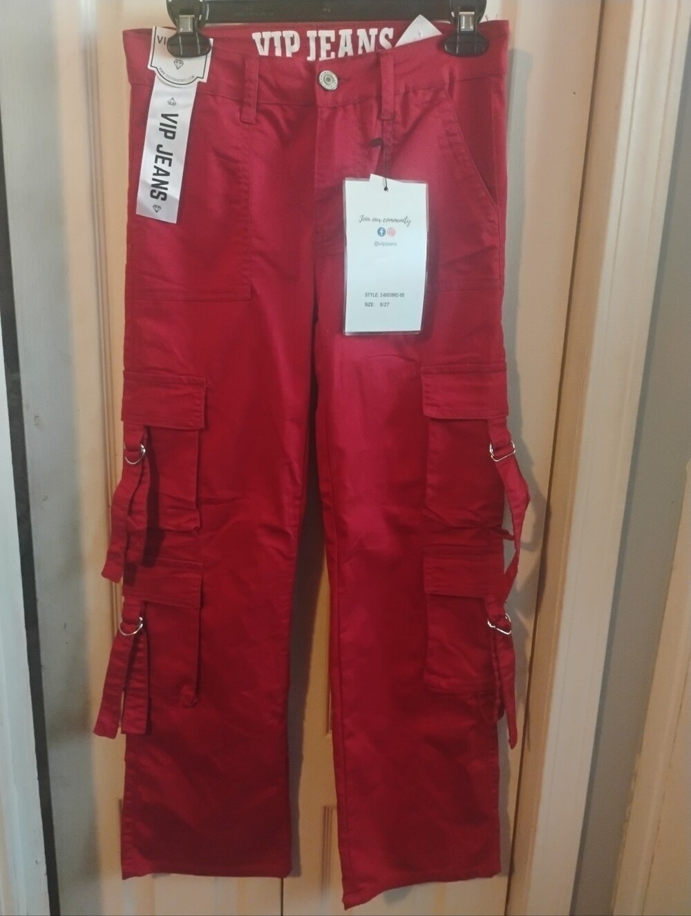 VIP JEANS Women’s Red Multi-Pocket Cargo Pants